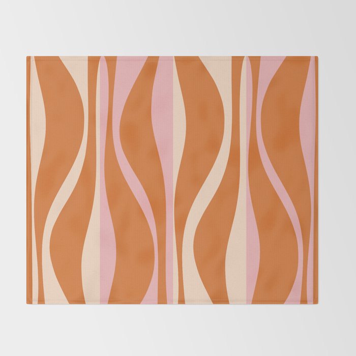 Mid Century Modern Retro Lounge Striped Ogee Pattern Pink Orange Cream Throw Blanket Gallery Image 2