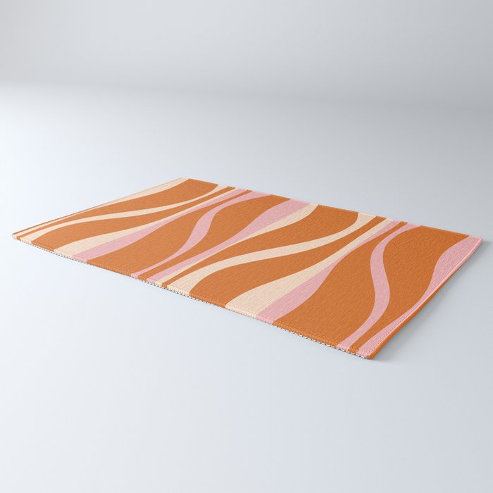 Mid Century Modern Retro Lounge Striped Ogee Pattern Pink Orange Cream Rug Gallery Image 3