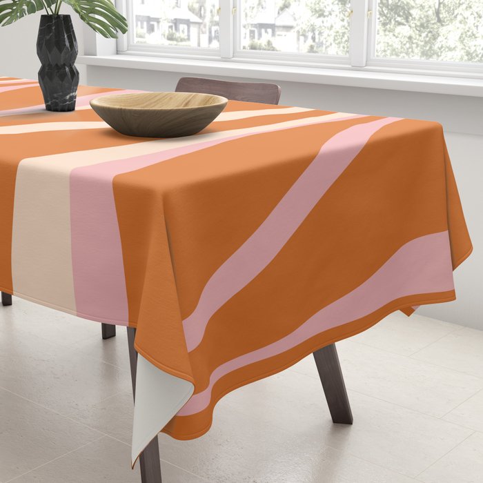Mid Century Modern Retro Lounge Striped Ogee Pattern Pink Orange Cream Tablecloth Gallery Image 3