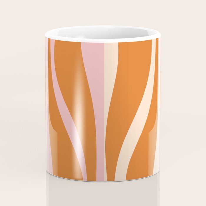 Mid Century Modern Retro Lounge Striped Ogee Pattern Pink Orange Cream Coffee Mug Gallery Image 4