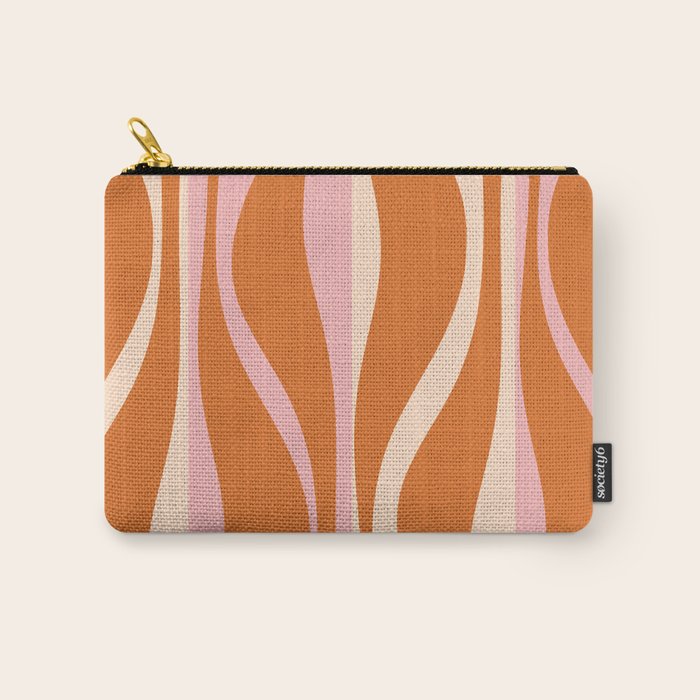 Mid Century Modern Retro Lounge Striped Ogee Pattern Pink Orange Cream Carry All Pouch Gallery Image 1