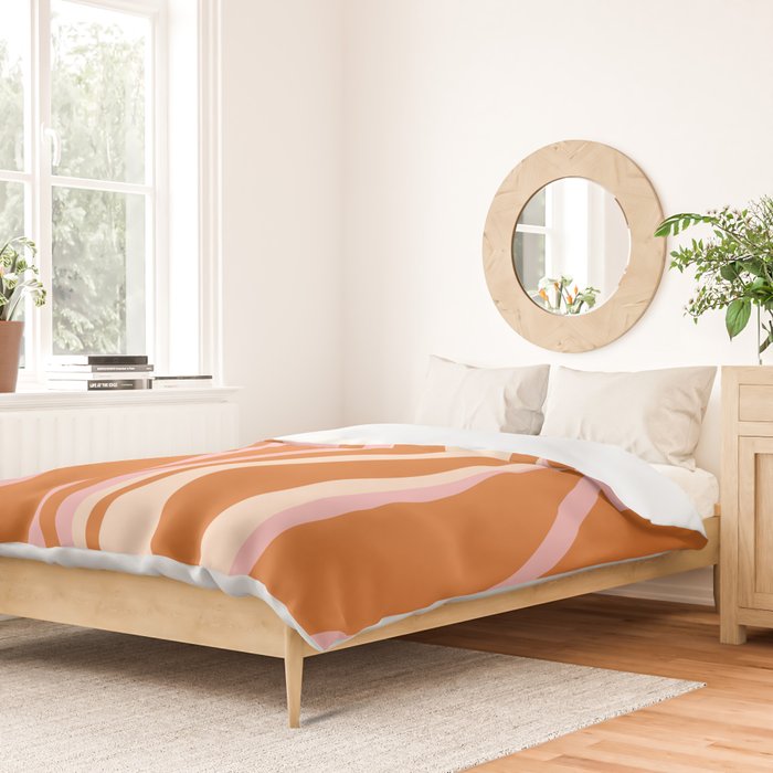 Mid Century Modern Retro Lounge Striped Ogee Pattern Pink Orange Cream Duvet Cover Gallery Image 2