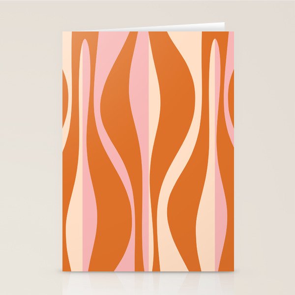 Mid Century Modern Retro Lounge Striped Ogee Pattern Pink Orange Cream Stationery Card Gallery Image 1