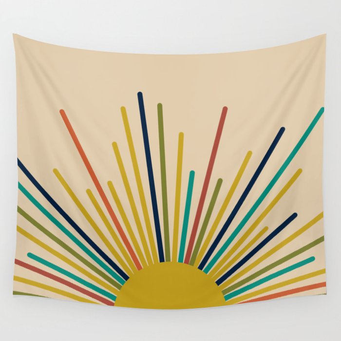 Multicolor Mid Century Modern Sunburst 5 Wall Tapestry Gallery Image 1