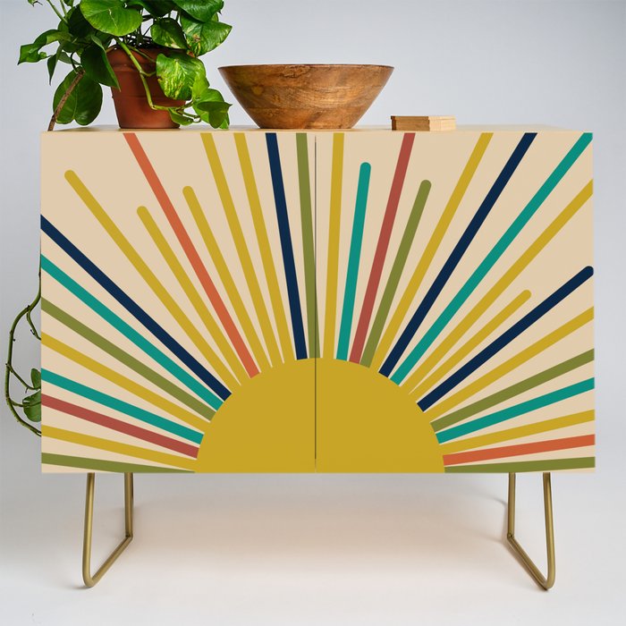 Multicolor Mid Century Modern Sunburst 5 Credenza Gallery Image 1