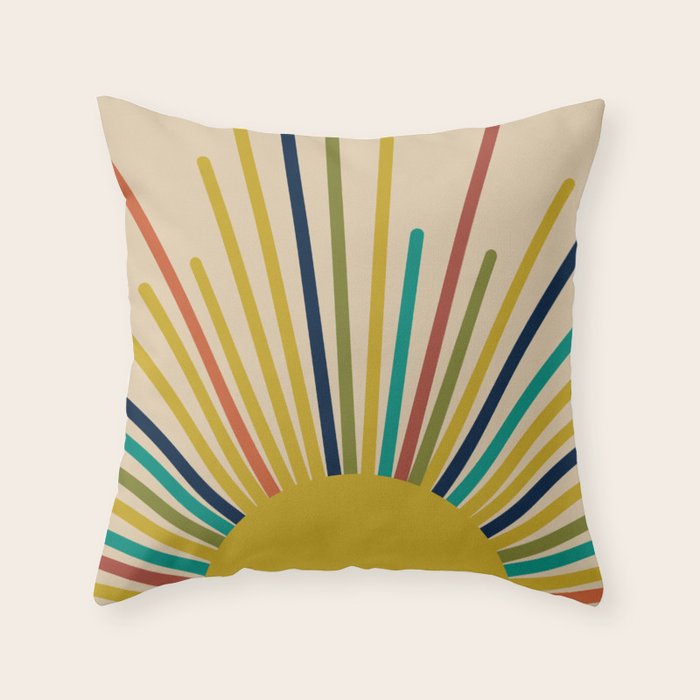 Multicolor Mid Century Modern Sunburst 5 Throw Pillow Gallery Image 6