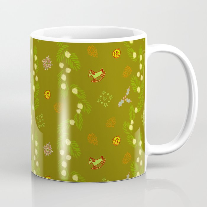 Whimsical Tiny Toys & Pine Branches in Green Coffee Mug Gallery Image 1