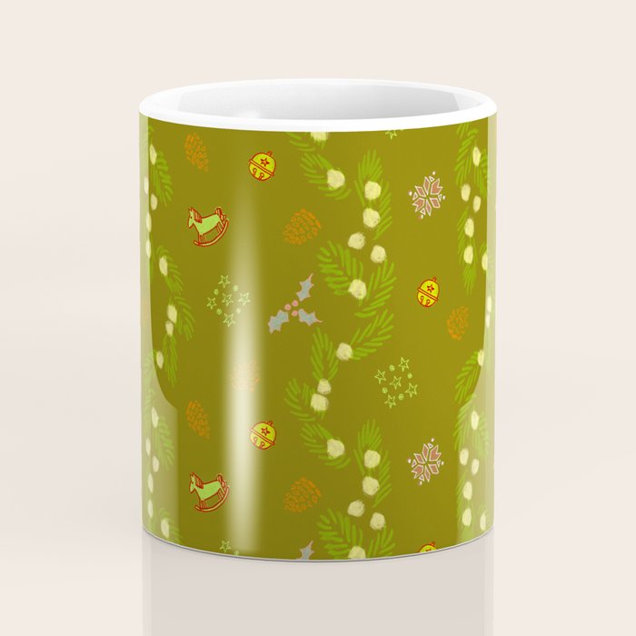 Whimsical Tiny Toys & Pine Branches in Green Coffee Mug Gallery Image 4
