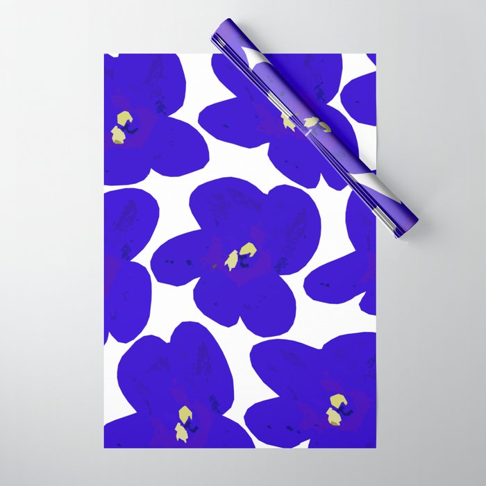 Blue Retro Flowers #decor #society6 #buyart Wrapping Paper Gallery Image 1