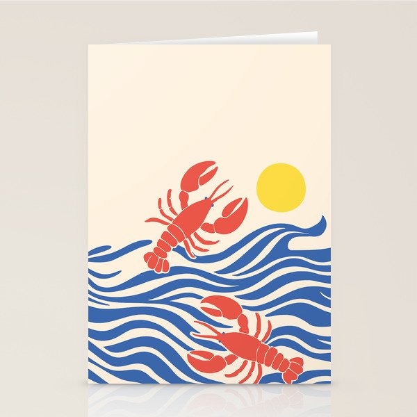 Lobsters Frolicking in the Ocean Waves Stationery Card Gallery Image 2