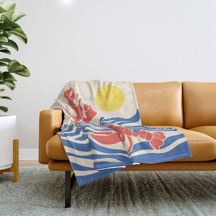 Lobsters Frolicking in the Ocean Waves Throw Blanket Gallery Image 1