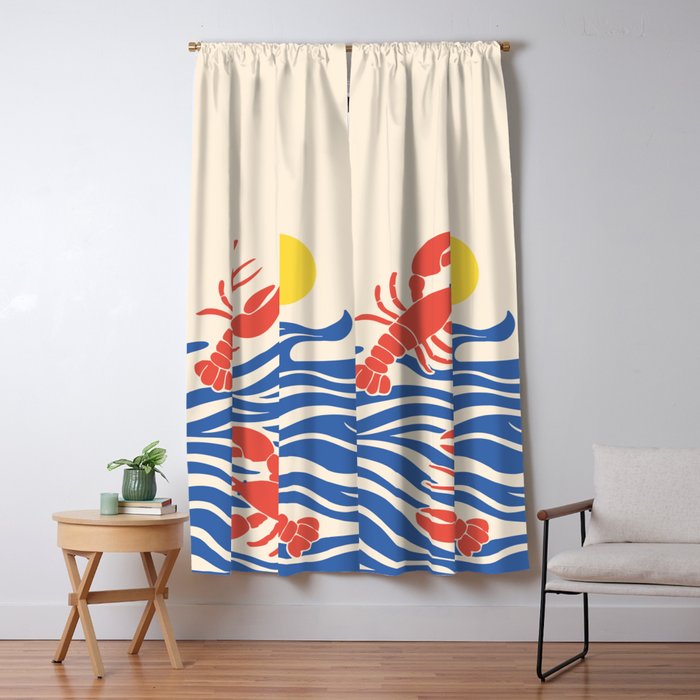 Lobsters Frolicking in the Ocean Waves Window Curtain Gallery Image 1