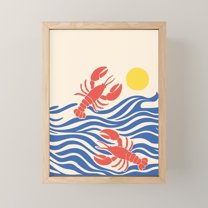 Lobsters Frolicking in the Ocean Waves Mini Art Print Gallery Image 1