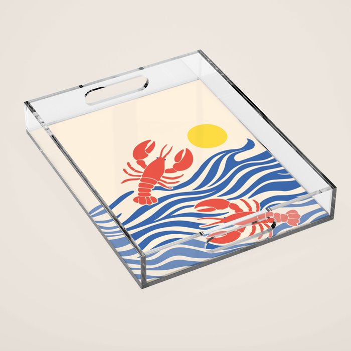 Lobsters Frolicking in the Ocean Waves Acrylic Tray Gallery Image 1