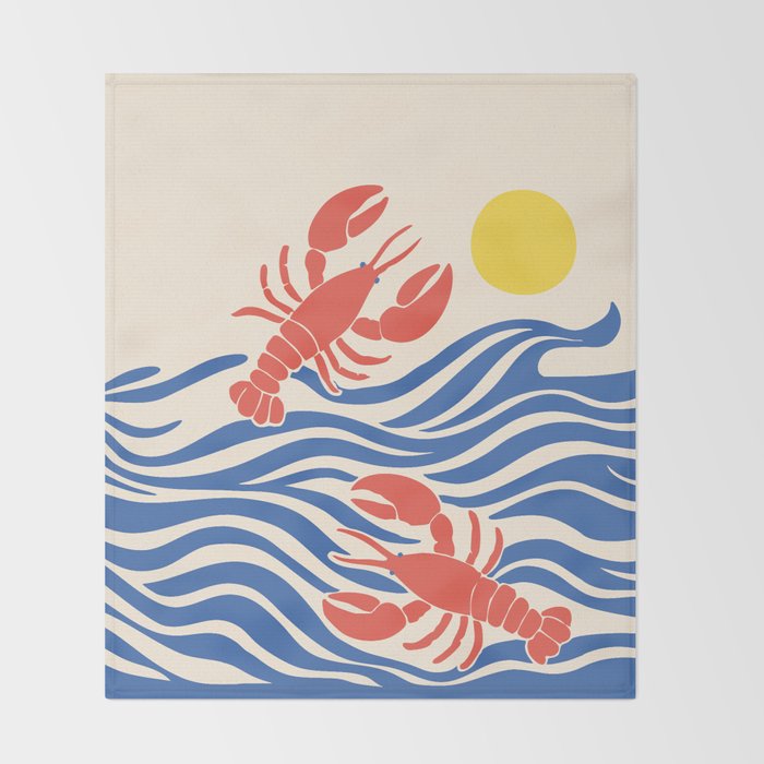 Lobsters Frolicking in the Ocean Waves Throw Blanket Gallery Image 2