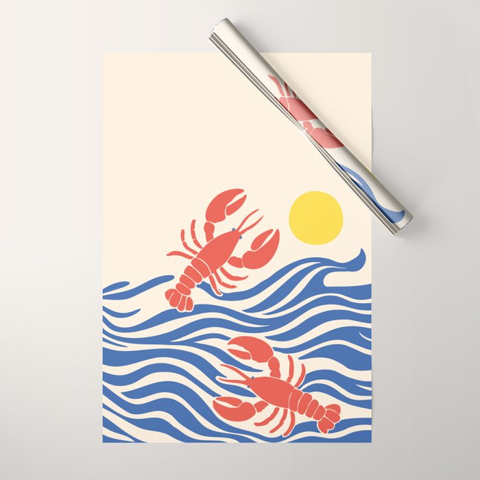 Lobsters Frolicking in the Ocean Waves Wrapping Paper Gallery Image 1