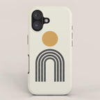 Mid century modern gold sun and black rainbow iPhone Case Gallery Image 1