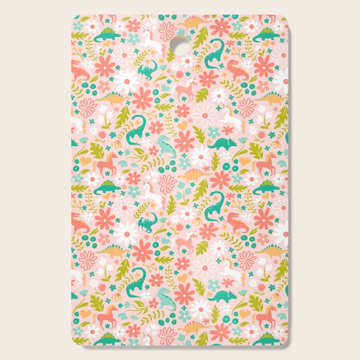Dinosaurs + Unicorns in Pink + Teal Cutting Board Gallery Image 1