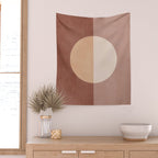 Terracotta Minimalist Artwork with Moon Wall Tapestry Gallery Image 2