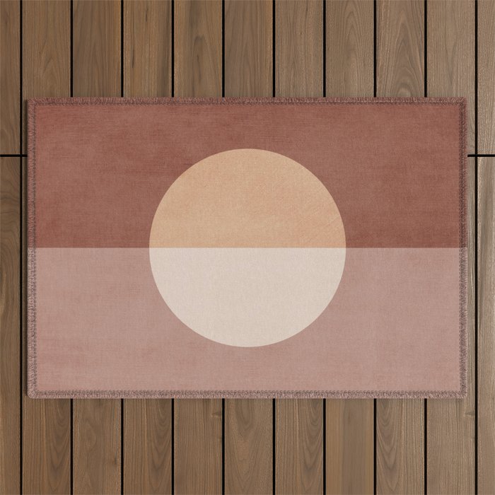 Terracotta Minimalist Artwork with Moon Outdoor Rug Gallery Image 1