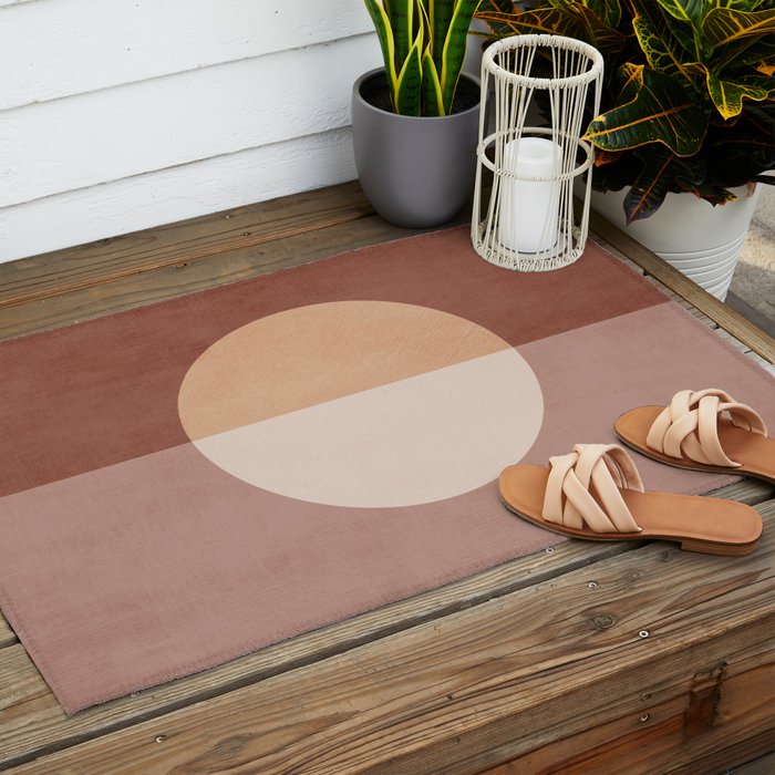 Terracotta Minimalist Artwork with Moon Outdoor Rug Gallery Image 2