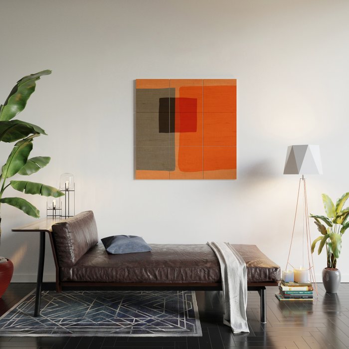 Orange Gray Red Minimalist Abstract Art Wood Wall Art Gallery Image 2