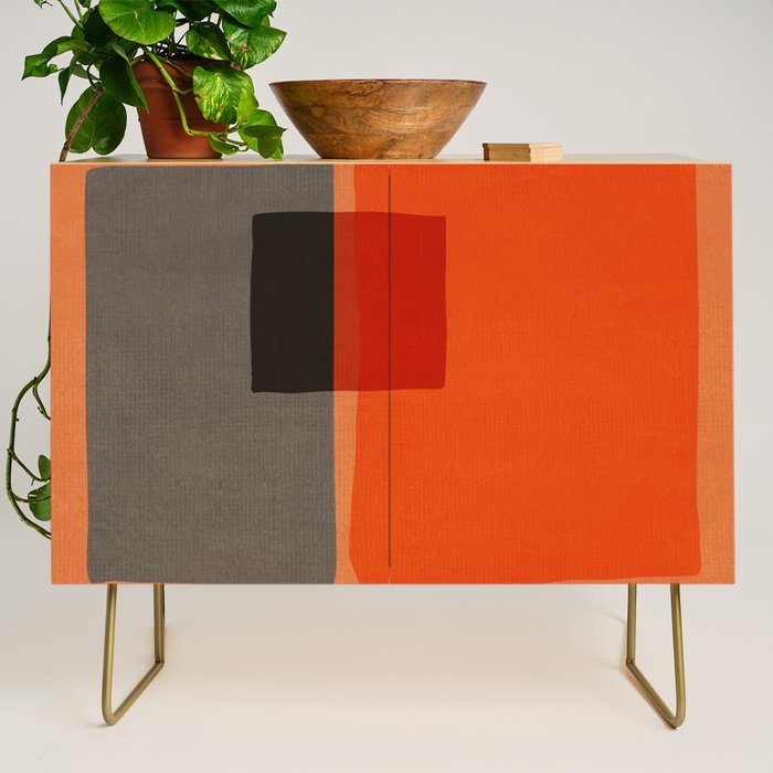 Orange Gray Red Minimalist Abstract Art Credenza Gallery Image 1