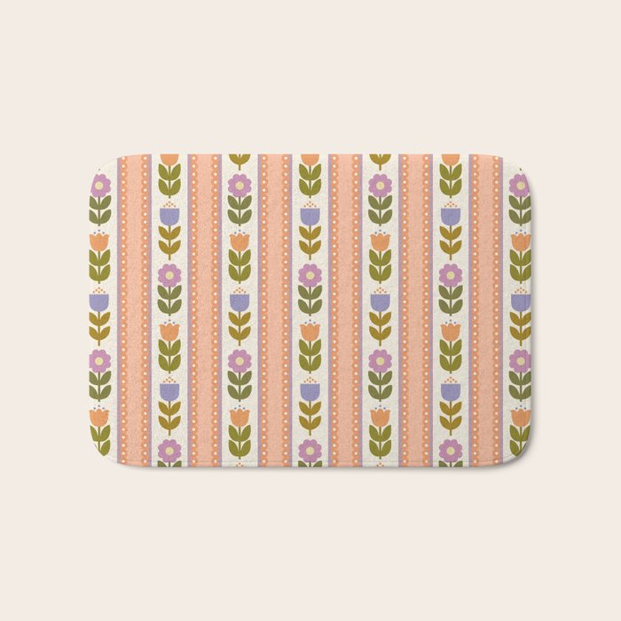 Scandi-Floral Stripes Harvest Bath Mat Gallery Image 1