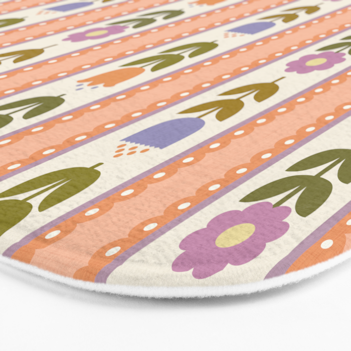 Scandi-Floral Stripes Harvest Bath Mat Gallery Image 3