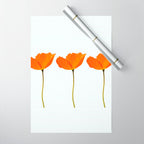 Three Orange Poppy Flowers White Background  Wrapping Paper Gallery Image 1