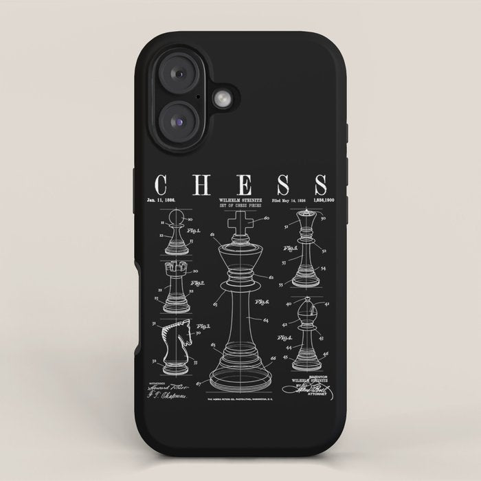Chess King And Pieces Old Vintage Patent Drawing Print iPhone Case Gallery Image 1