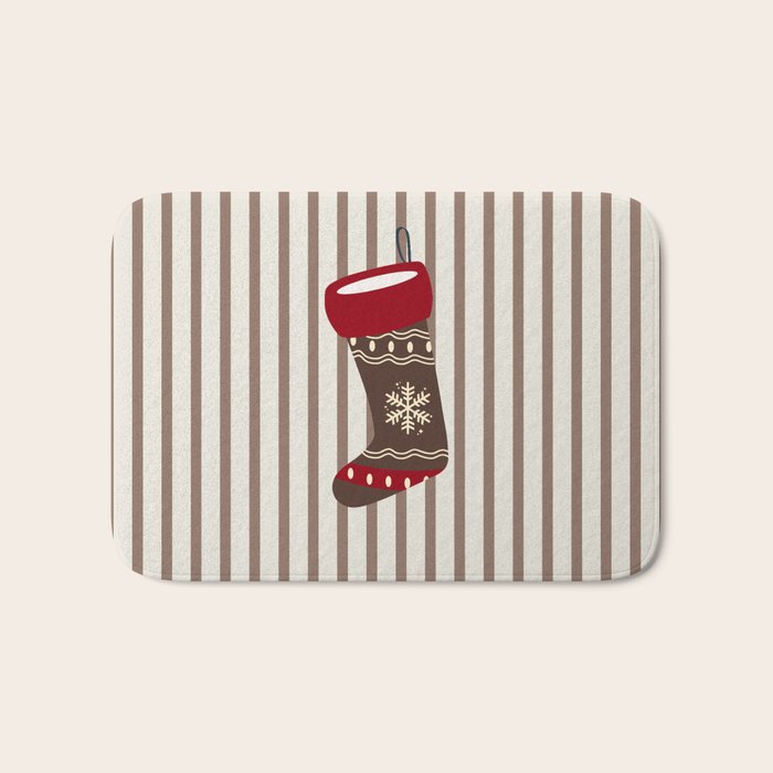 Christmas Stocking Brown And Red Bath Mat Gallery Image 1
