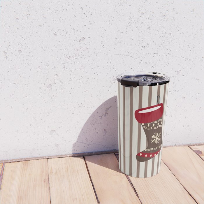 Christmas Stocking Brown And Red Travel Mug Gallery Image 4