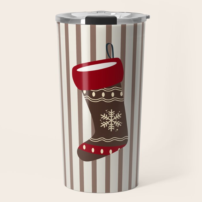 Christmas Stocking Brown And Red Travel Mug Gallery Image 1