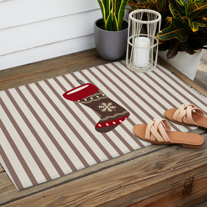 Christmas Stocking Brown And Red Outdoor Rug Gallery Image 2