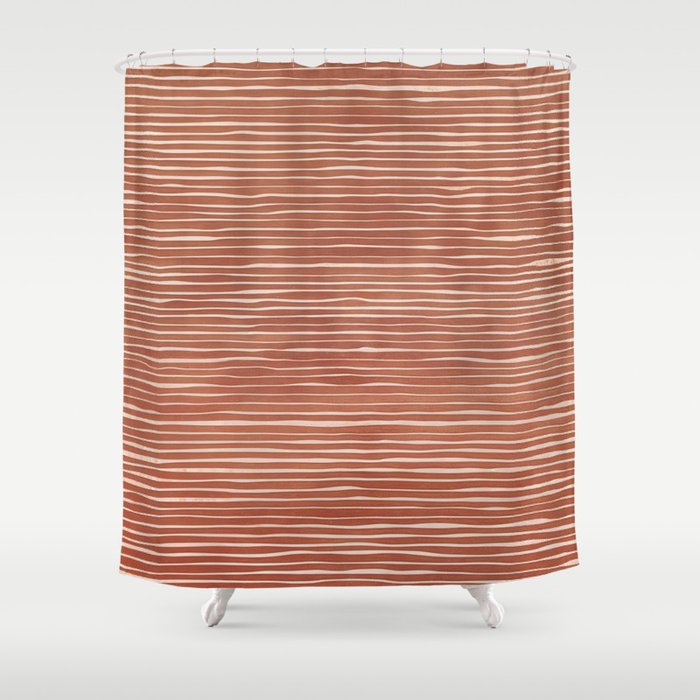 Nomad Terracotta Stripes Shower Curtain Gallery Image 1