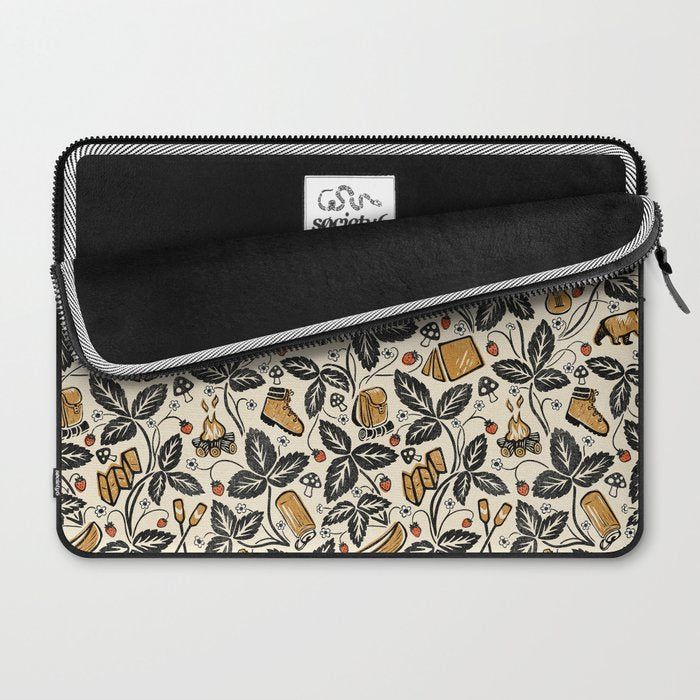 Summer Camping - Black, cream, and gold Laptop Sleeve Gallery Image 2