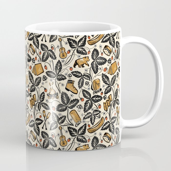 Summer Camping - Black, cream, and gold Coffee Mug Gallery Image 1