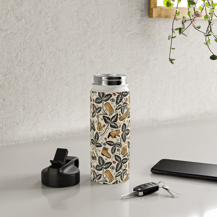 Summer Camping - Black, cream, and gold Water Bottle Gallery Image 4