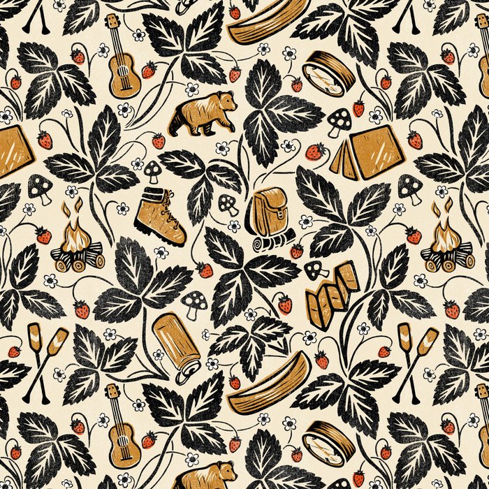 Summer Camping - Black, cream, and gold Coffee Mug Gallery Image 2