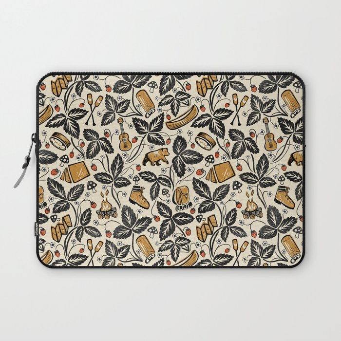 Summer Camping - Black, cream, and gold Laptop Sleeve Gallery Image 1