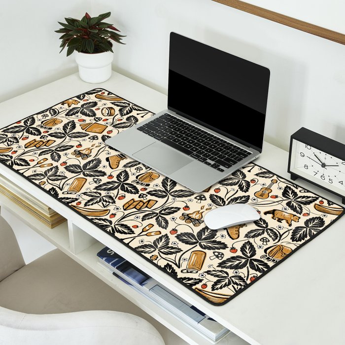 Summer Camping - Black, cream, and gold Desk Mat Gallery Image 2