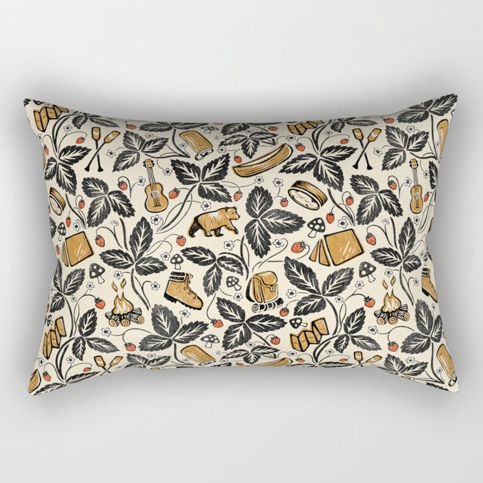 Summer Camping - Black, cream, and gold Rectangular Pillow Gallery Image 2
