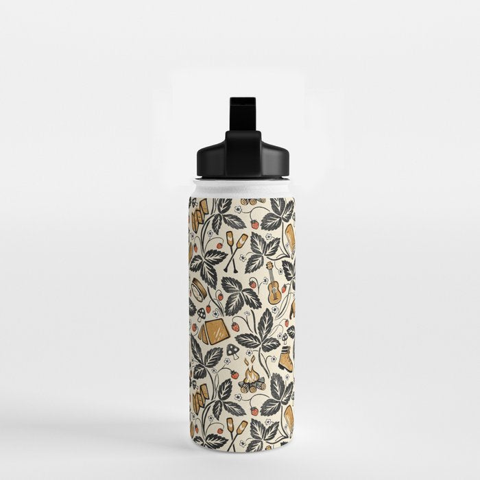Summer Camping - Black, cream, and gold Water Bottle Gallery Image 2