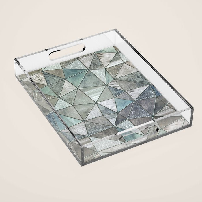 Teal And Grey Triangles Stained Glass Style Acrylic Tray Gallery Image 1