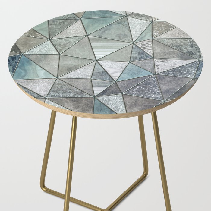 Teal And Grey Triangles Stained Glass Style Side Table Gallery Image 2