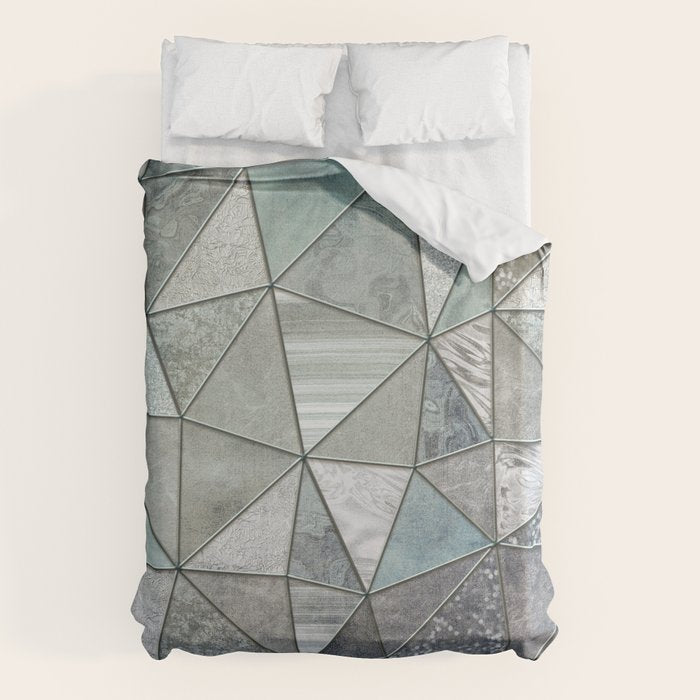 Teal And Grey Triangles Stained Glass Style Duvet Cover Gallery Image 6