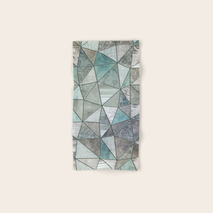 Teal And Grey Triangles Stained Glass Style Bath Towel Gallery Image 1