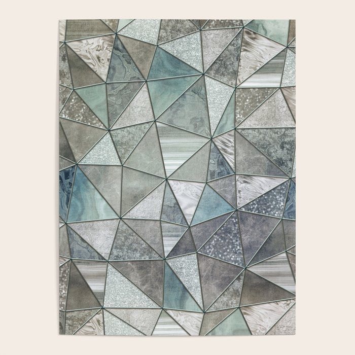 Teal And Grey Triangles Stained Glass Style Poster Gallery Image 4