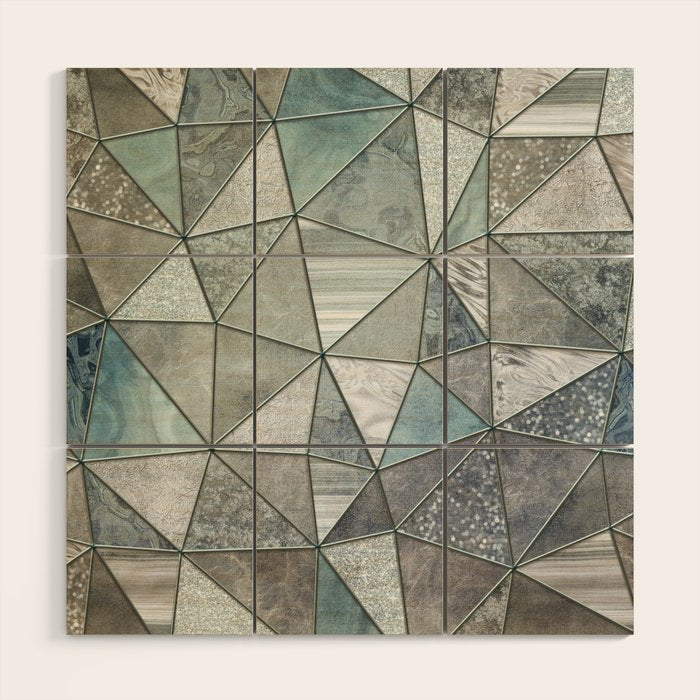 Teal And Grey Triangles Stained Glass Style Wood Wall Art Gallery Image 1